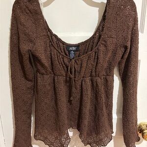 JustPolly Brown Lace Long Sleeve Top